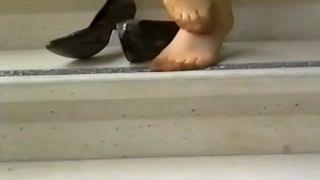 clip 34 bra fetish porn Red head, black shoes, painted toes, fetish on black porn-7