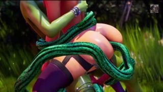 3D monster threesome with two girls - Dryad and Elf in forest-7