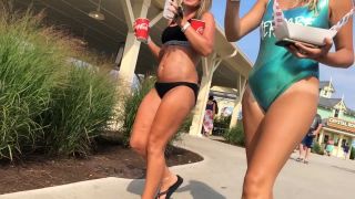 Two stunning milf friends in water park Voyeur!-8