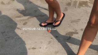 Two stunning milf friends in water park Voyeur!-9