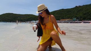 Dream4AngelUP Yellow DRESS r NO PANTIES on Public Tropical Beach-3