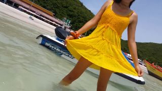 Dream4AngelUP Yellow DRESS r NO PANTIES on Public Tropical Beach-8